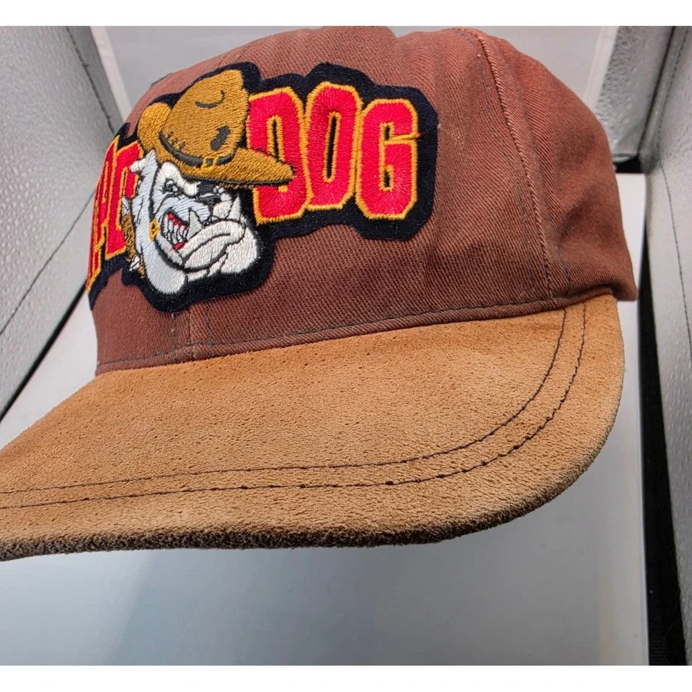 Vintage Mad Dog Bulldog Cowboy Hat Brown Corduroy Snapback Cap Made in USA